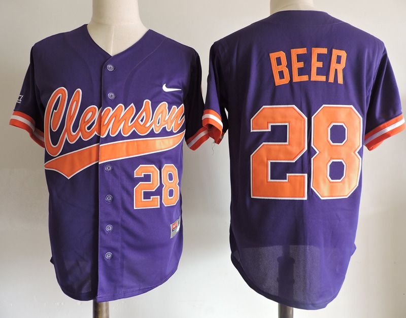 Men Clemson Tigers #28 Beer Purple Nike 2025 NCAA Jersey